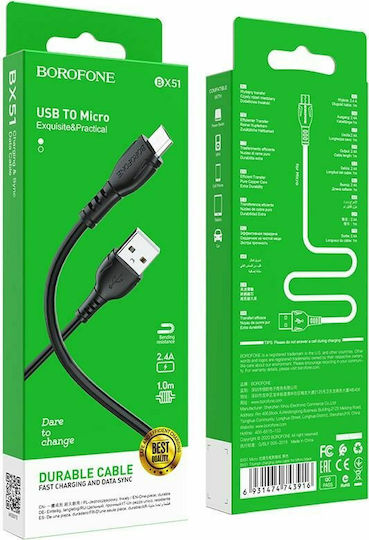 Borofone BX51 Triumph Regular USB 2.0 spre micro USB Cablu Negru 1m 1buc