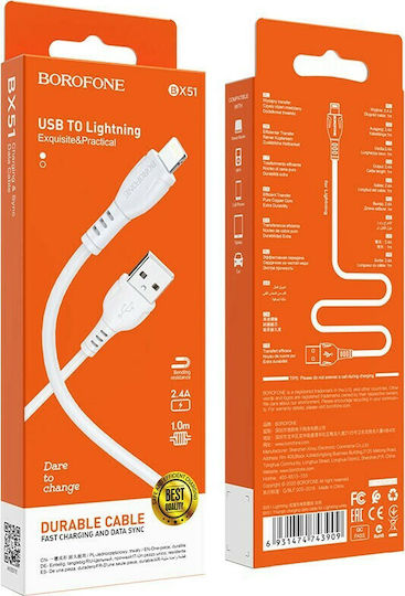 Borofone Borofone BX51 USB-A to Lightning Cable White 1m