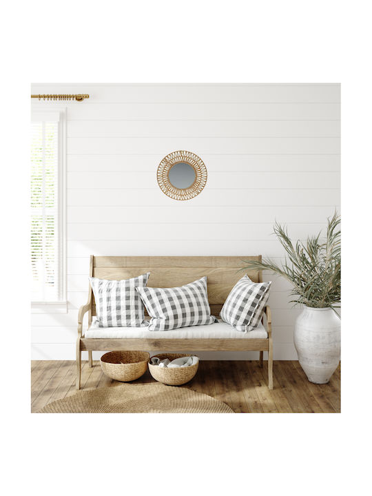 Wall Mirror with Brown Wooden Frame Diameter 45cm 1pcs