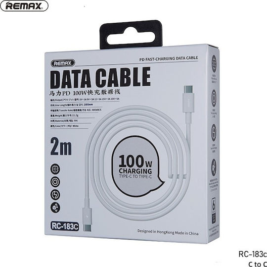 Remax USB 2.0 Cable USB-C Male - USB-C 100W PD White 2m