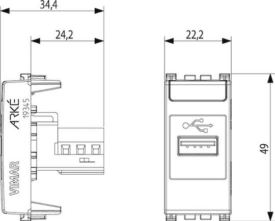 Vimar Arké Priză Mortice cu 1 Port USB Gri