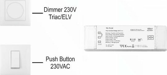 Cubalux Dimmable Τροφοδοτικό LED IP20 Ισχύος 75W με Τάση Εξόδου 12V