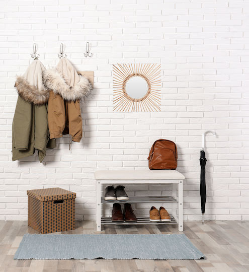Wall Mirror with Brown Wooden Frame Diameter 60cm 1pcs