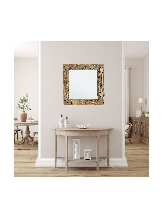 Bizzotto Wall Mirror with Brown Wooden Frame 90x90cm 1pcs