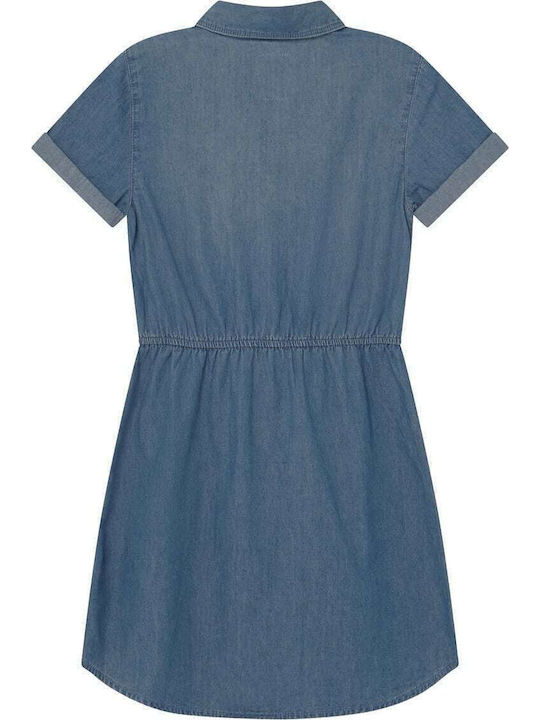 Kids Denim Short Sleeve Dress with Accessories Blue
