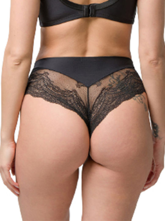 Luna Damen Slip Nahtlos mit Spitze Schwarz