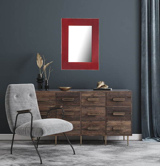 Artekko Chinoise Wandspiegel mit Rot Hölzernes Rahmen 90x70cm 1Stück