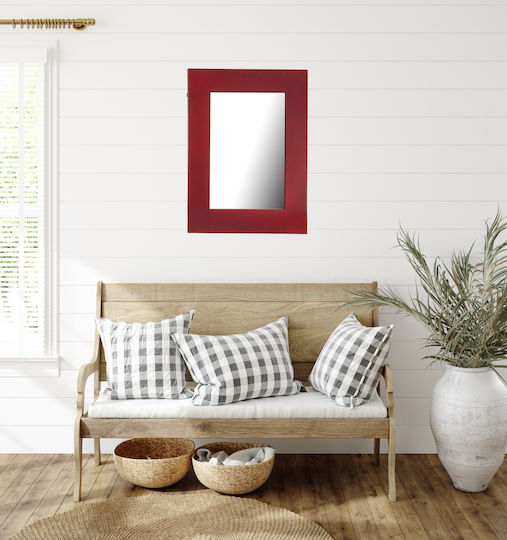 Artekko Chinoise Wandspiegel mit Rot Hölzernes Rahmen 90x70cm 1Stück