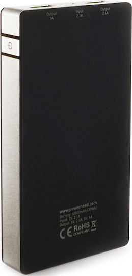 PowerNeed P10000B Power Bank 10000mAh με 2 Θύρες USB-A Μαύρο