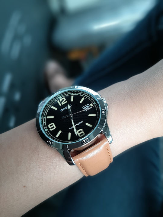 Casio Enticer Men's Watch 41.5mm Battery with Brown Leather Strap