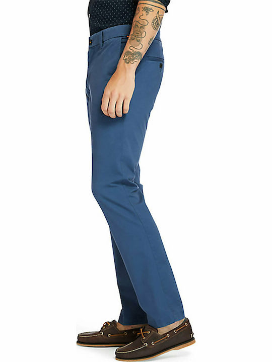 Stretch Twill Pantaloni Chino Elastic cu Croială Slim Albastru marin