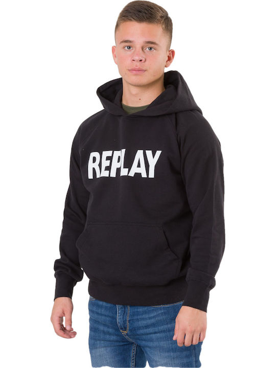 Replay Kids Sweatshirt with Hood and Pocket Black Hoodie