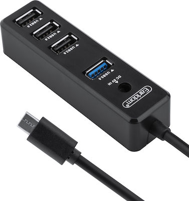 Earldom ET-HUB08 USB 3.1 4 Port Hub with USB-C Connection & Charging Port and External Power Supply