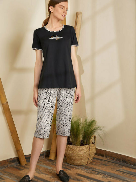 Vamp Sommer Damen Pyjama-Set Schwarz