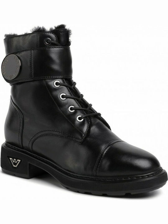 Emporio Armani Women's Leather Combat Boots Black