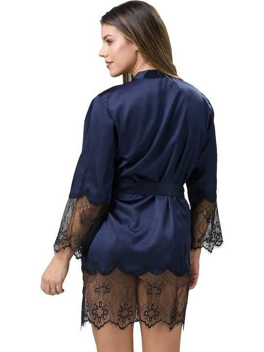 Luna Women's Satin Robe Navy Blue