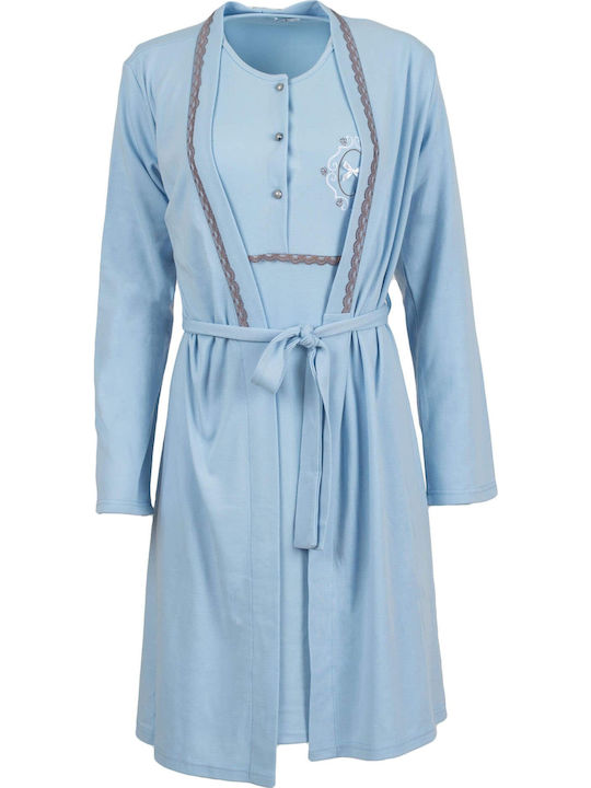 Luna Winter Cotton Women's Nightdress Light Blue 6580