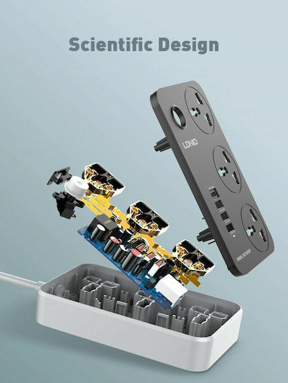 Ldnio Πολύπριζο 3 Θέσεων με 3 USB-A, 1 USB-C, Διακόπτη και Καλώδιο 2m