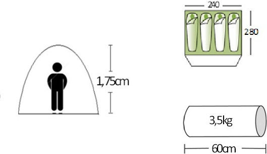 Campus Caledonia Summer Camping Tent Igloo Green For 5 People 240x240x175cm