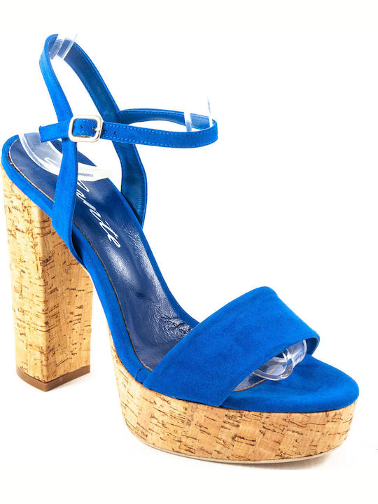 Sante Platform Women's Sandals Blue with Chunky High Heel