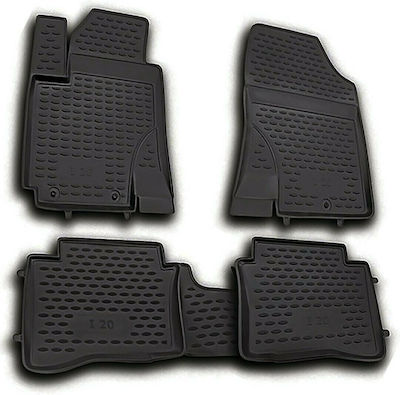 Novline Set of Front and Rear Mats Tray Type 4pcs from Rubber for Hyundai i20 Black