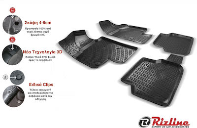 Rizline Set of Front and Rear Mats Tray Type 4pcs from Rubber for Honda Jazz 2001-2008 Black