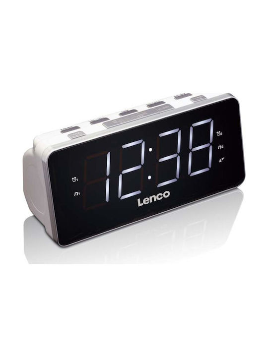 Lenco CR-18 Tabletop Digital Clock LED Plastic with Alarm Clock & Radio White CR-18