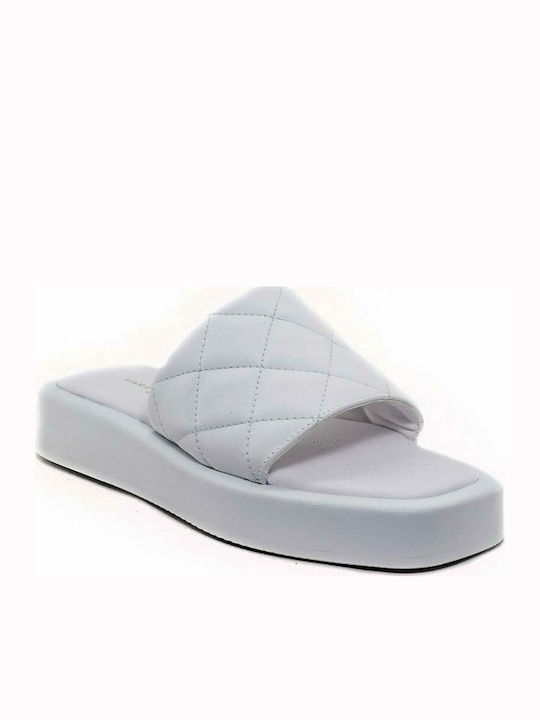 Mariella Fabiani 2142 Leather Women's Flat Sandals Flatforms in White Color