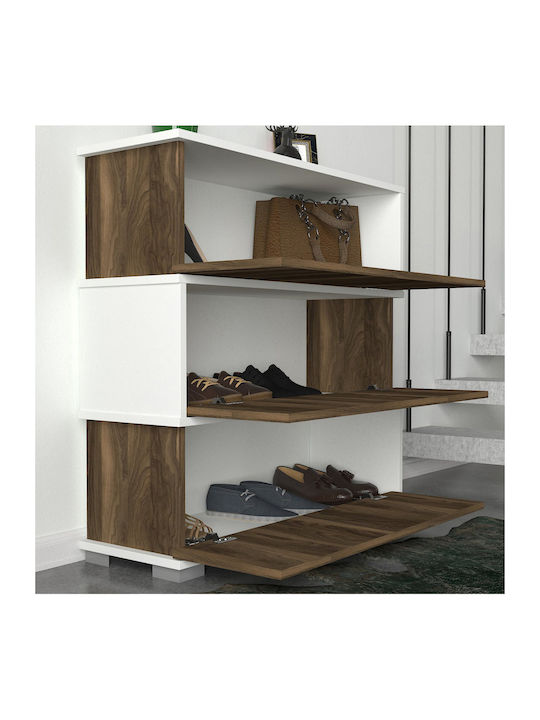 Mirabell Wooden Shoe Organizer with 3 Shelves White / Walnut 90x30x93cm