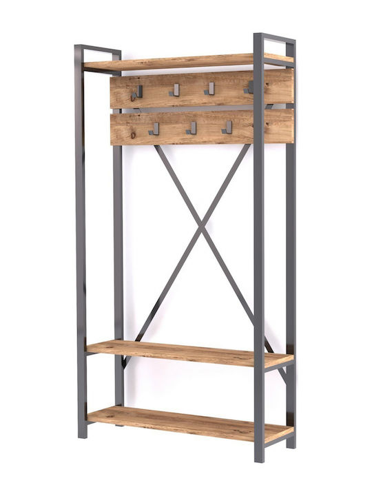 Entry Furniture with Hanger & Shoe Rack Natural / Black 90x34x180cm