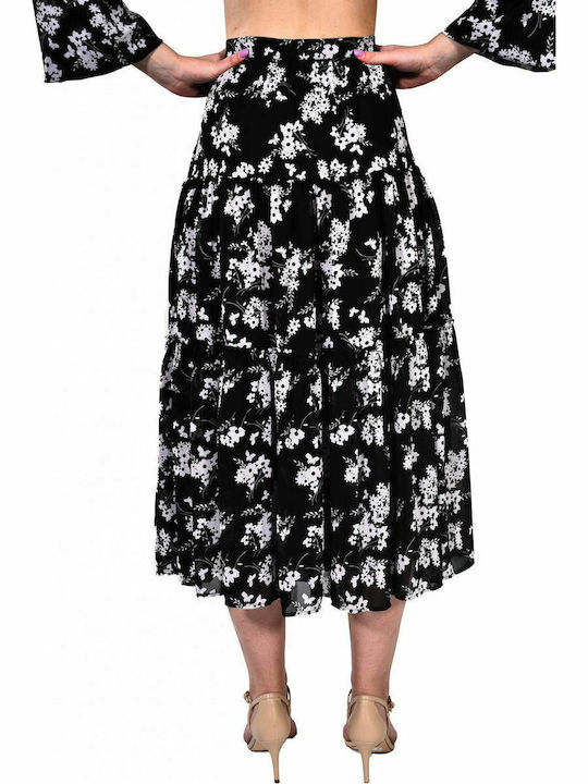 Michael Kors MS97EWABCX High Waist Midi Skirt Floral in Black color