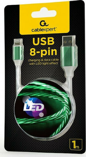 Cablexpert LED USB to Lightning Cable Πράσινο 1m (CC-USB-8PLED-G-1M)