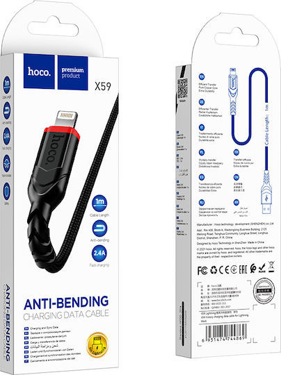 Hoco Victory X59 Braided USB-A la Cablu Lightning 12W Negru 1m (HC-X59-LIGHT-BLC)