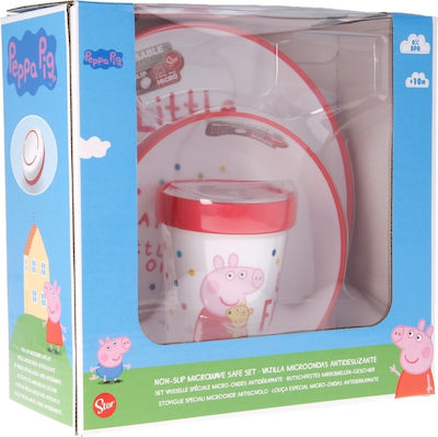 Stor Feeding Set Peppa Pig made of Plastic with Non-Slip Base Red 3pcs