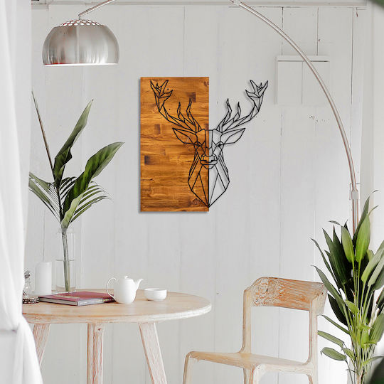 HomeMarkt 3D Mixed Art Deer Black Wooden Wall Decor 56x3x58cm