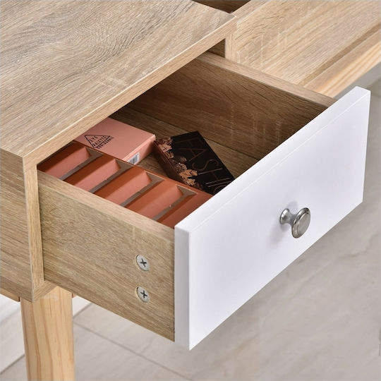 Bodenstehende Schminktisch Schlafzimmer Holz mit Spiegel & Hocker 100x45x118cm