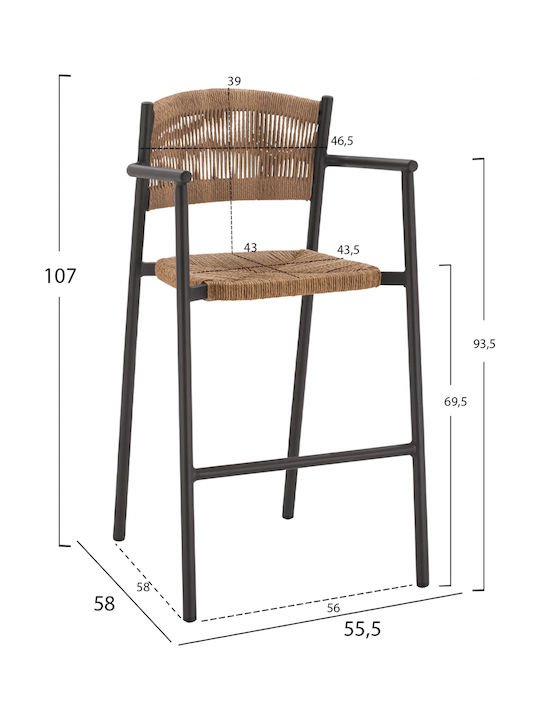 Scaun Bar De Exterior Din Aluminiu Antracit 55.5x58x107cm