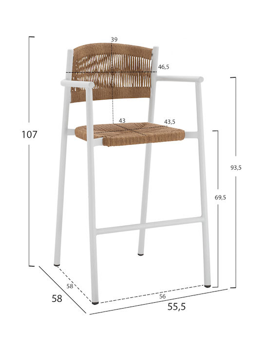 Σκαμπό Μπαρ Εξωτερικού Χώρου από Αλουμίνιο Λευκό 55.5x58x107cm