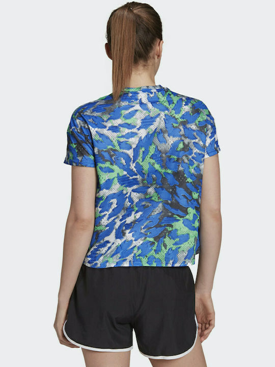 Adidas Primeblue Fast Graphic Damen Sport T-Shirt Schnell trocknend mit Durchsichtigkeit Polka Dot Bold Blue