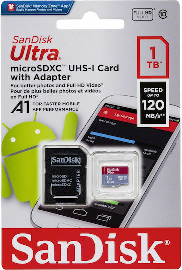 Sandisk Ultra microSDXC 1TB U1 A1 UHS-I 120MB/s с адаптер