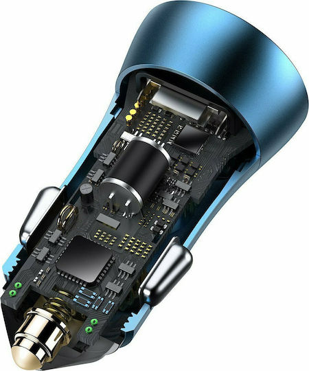Baseus Car Charger 5A Fast Charging with Ports: 2xUSB Blue Color