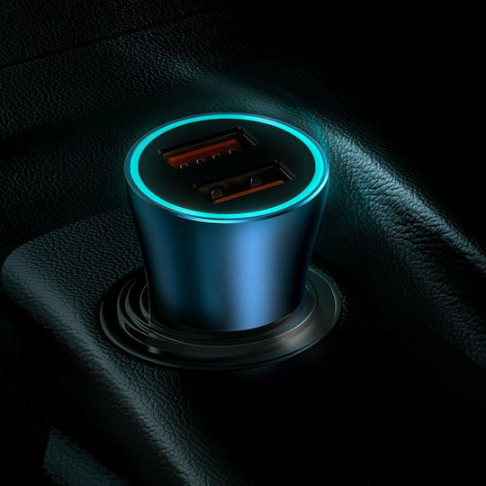 Baseus Car Charger 5A Fast Charging with Ports: 2xUSB Blue Color