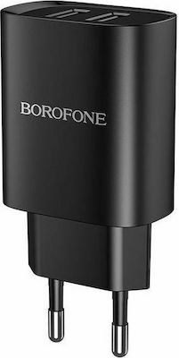 Borofone Φορτιστής Χωρίς Καλώδιο με 2 Θύρες USB-A Μαύρος (BN2)