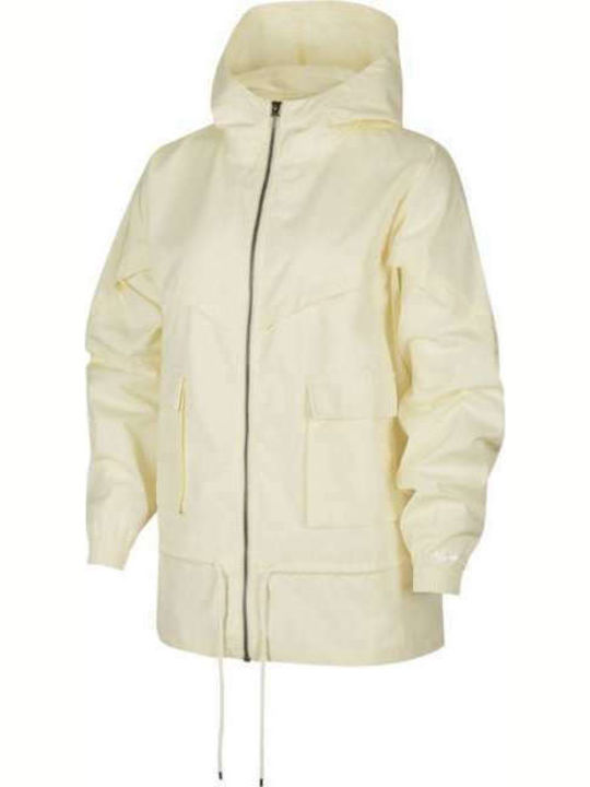 Sportswear Women's Short Sports Jacket for Spring or Autumn with Hood Beige