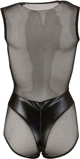 Cottelli Collection Wetlook Body mit Mesh Bodi Schwarz