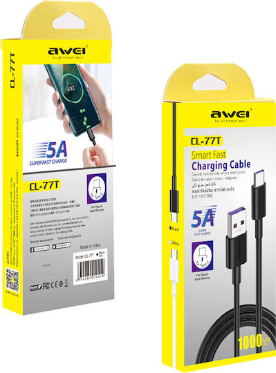 Awei CL-77T USB 2.0 Cable USB-C male - USB-A Μαύρο 1m