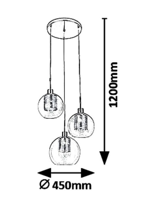 Rabalux Philana Pendant Light Three-Light for Socket E27 Gold