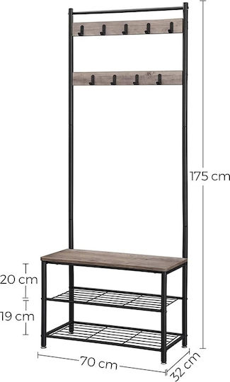 Eingangsmöbel mit Garderobe & Schuhschrank Grey 70x32x175cm