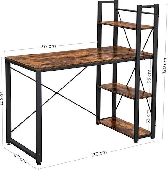 Бюро Дървено с Библиотека Кафяво с Метални Крака 120x60x120см