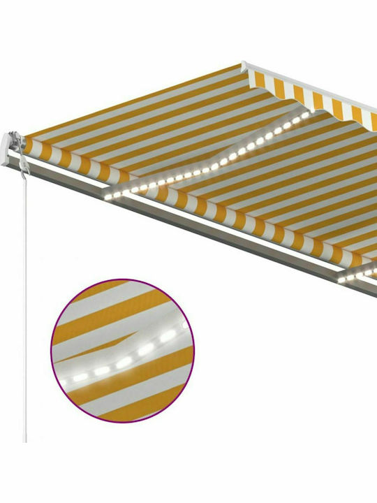 vidaXL Τέντα Βεράντας με Led & Αισθητήρα Ανέμου Κίτρινο / Λευκό 3x2.5m